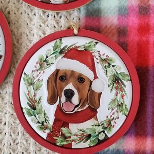 Beagle Festive Dog Christmas Ornament Round Wood